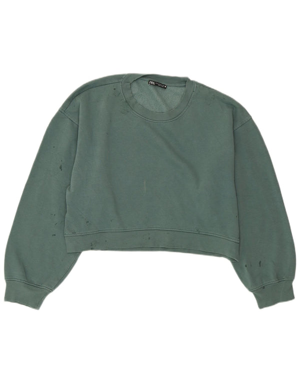 ZARA Mujer Crop Sudadera Jumper UK 44 Verde Medio