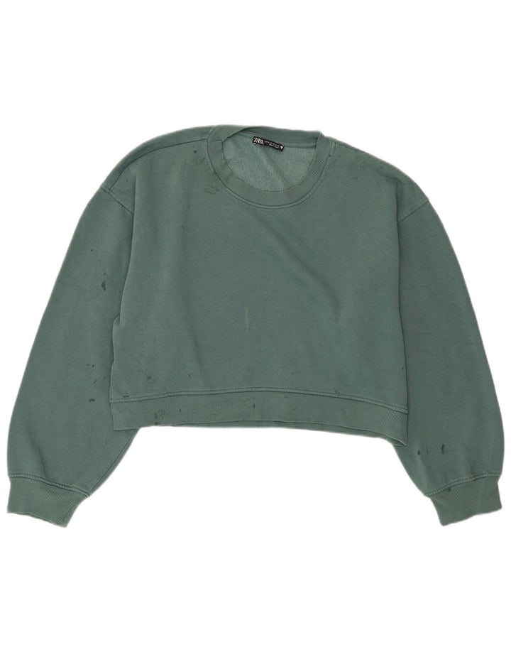 ZARA Mujer Crop Sudadera Jumper UK 44 Verde Medio