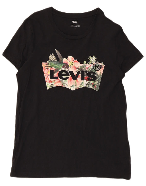 Levi's Camiseta gráfica para mujer Top UK 40 Mediano Algodón floral negro