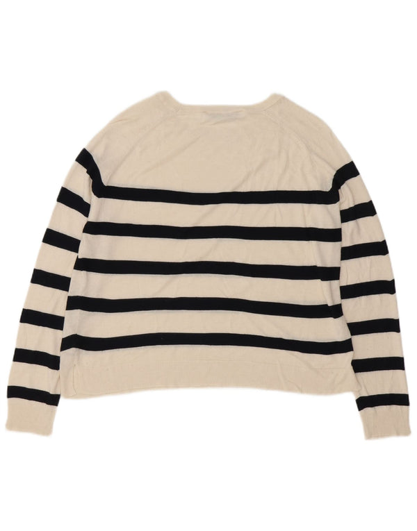 Zara - Jersey extragrande con cuello barco para mujer, talla 40, talla pequeña, color blanco a rayas