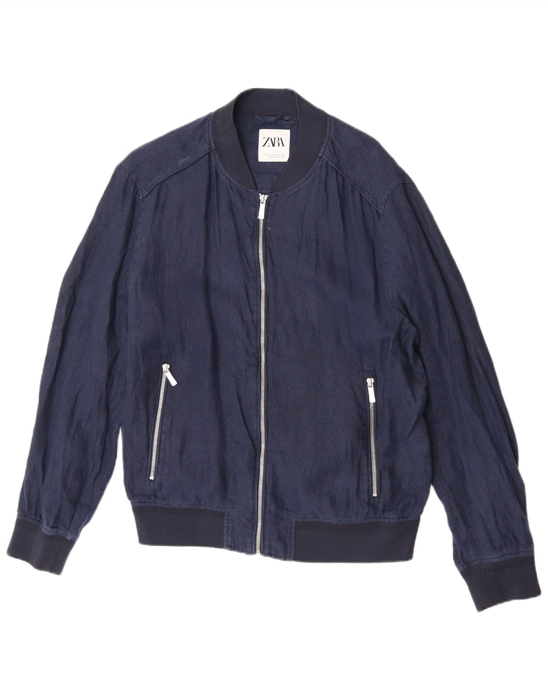 Zara Mens Bomber Jacket UK 40 Large Lino Azul Marino