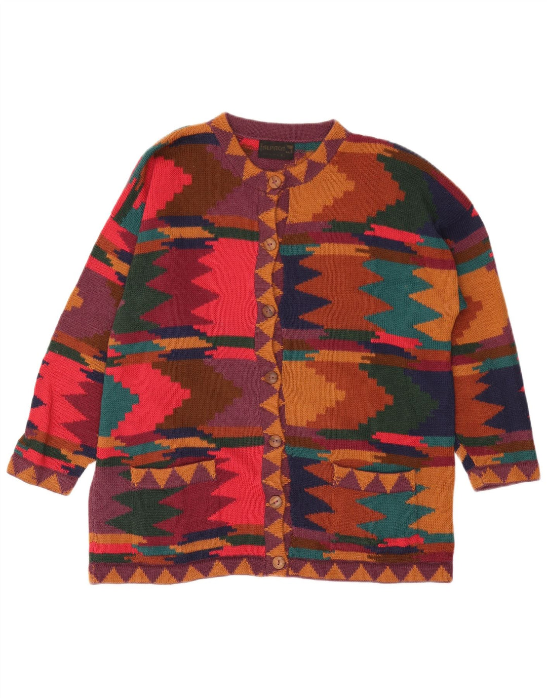 Vintage mujer Cardigan suéter Reino Unido 14 medio multicolor geométrico