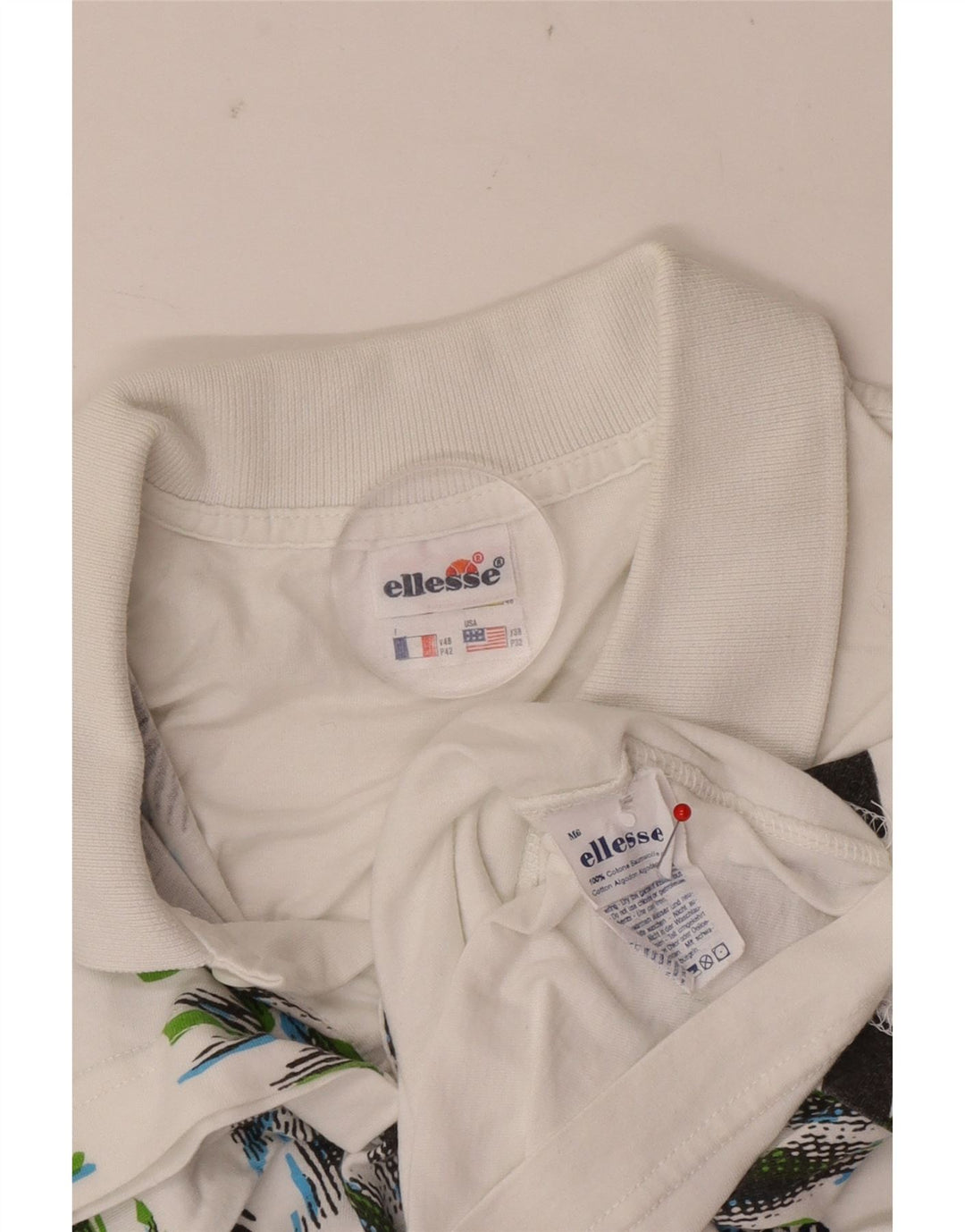 Polo Ellesse para hombre IT 48 Algodón teñido anudado blanco mediano