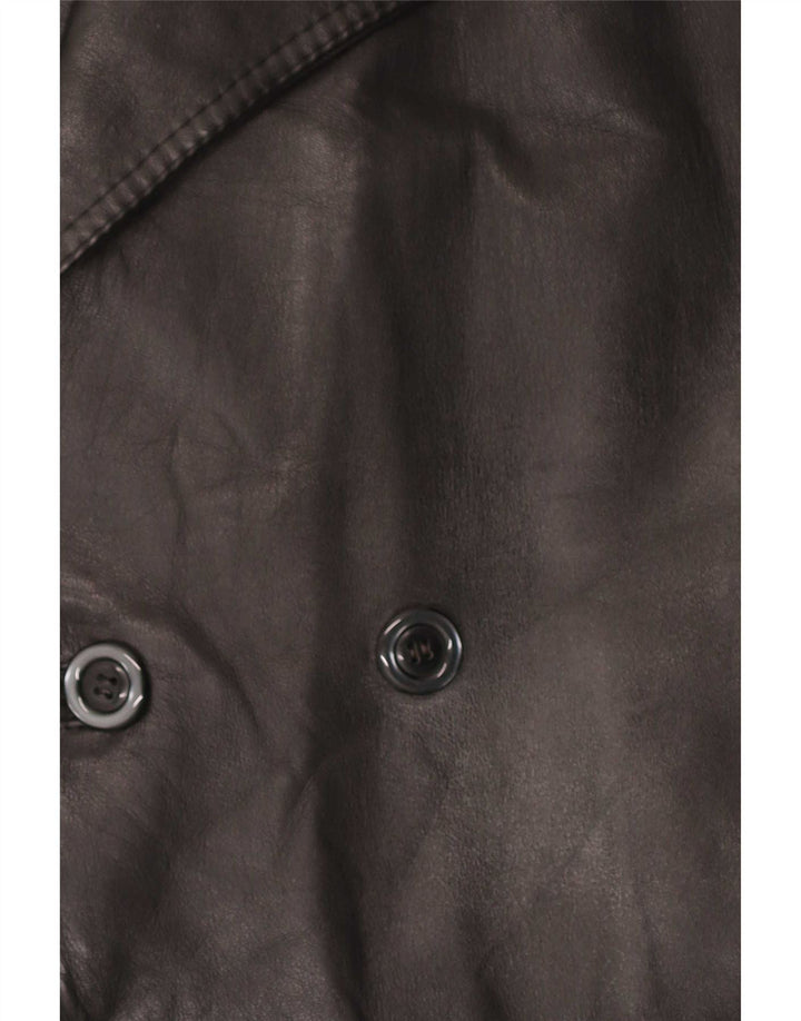 Vintage hombres doble pecho cuero abrigo Reino Unido 38 medio negro