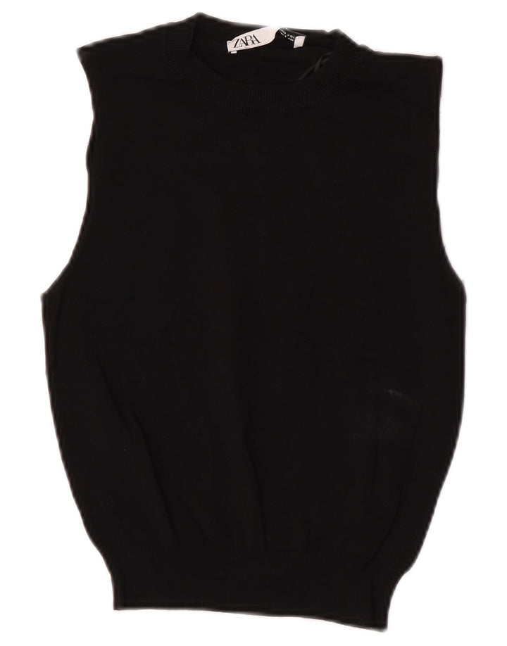 Zara Mujer Crop Vest Tank Top UK 8 Small Poliéster Negro
