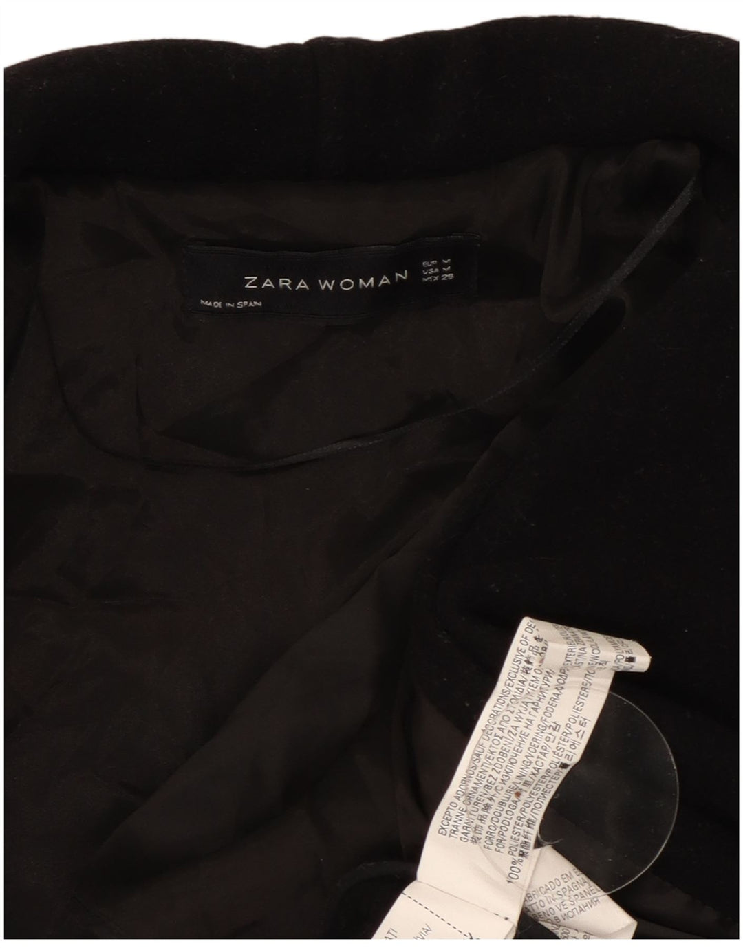 Zara Mujer Abrigo Abierto UK 44 Medio Negro Poliéster