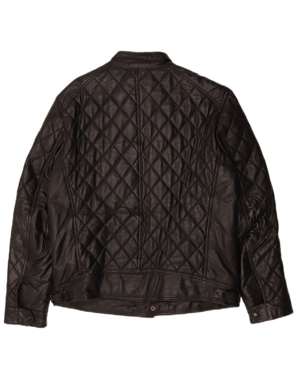 Vintage hombres chaqueta de cuero acolchado IT 50 cuero negro grande