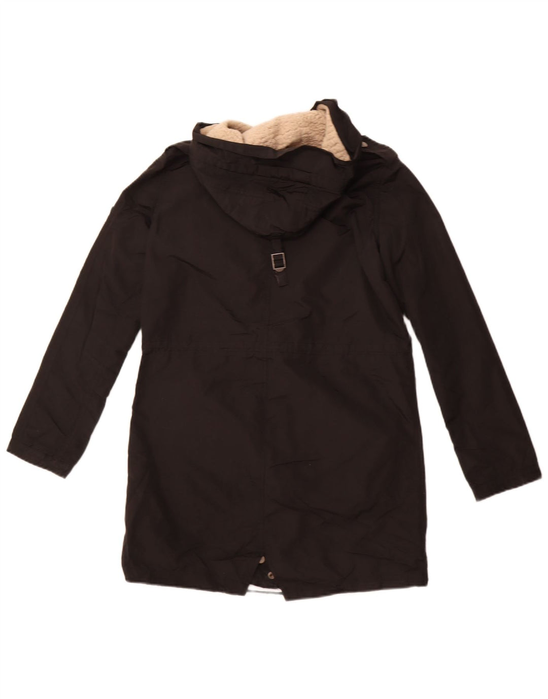 Zara Mujer Parka Con Capucha Chaqueta UK 10 Small Poliéster Negro