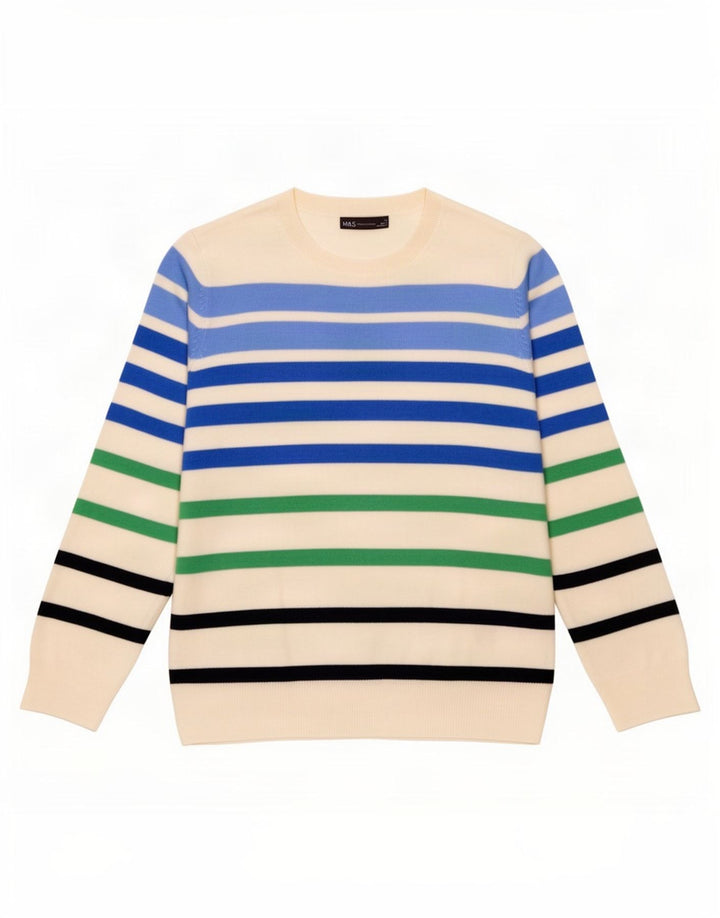 Marks & Spencer - Jersey de cuello redondo para mujer, talla 40, talla mediana, color blanco a rayas