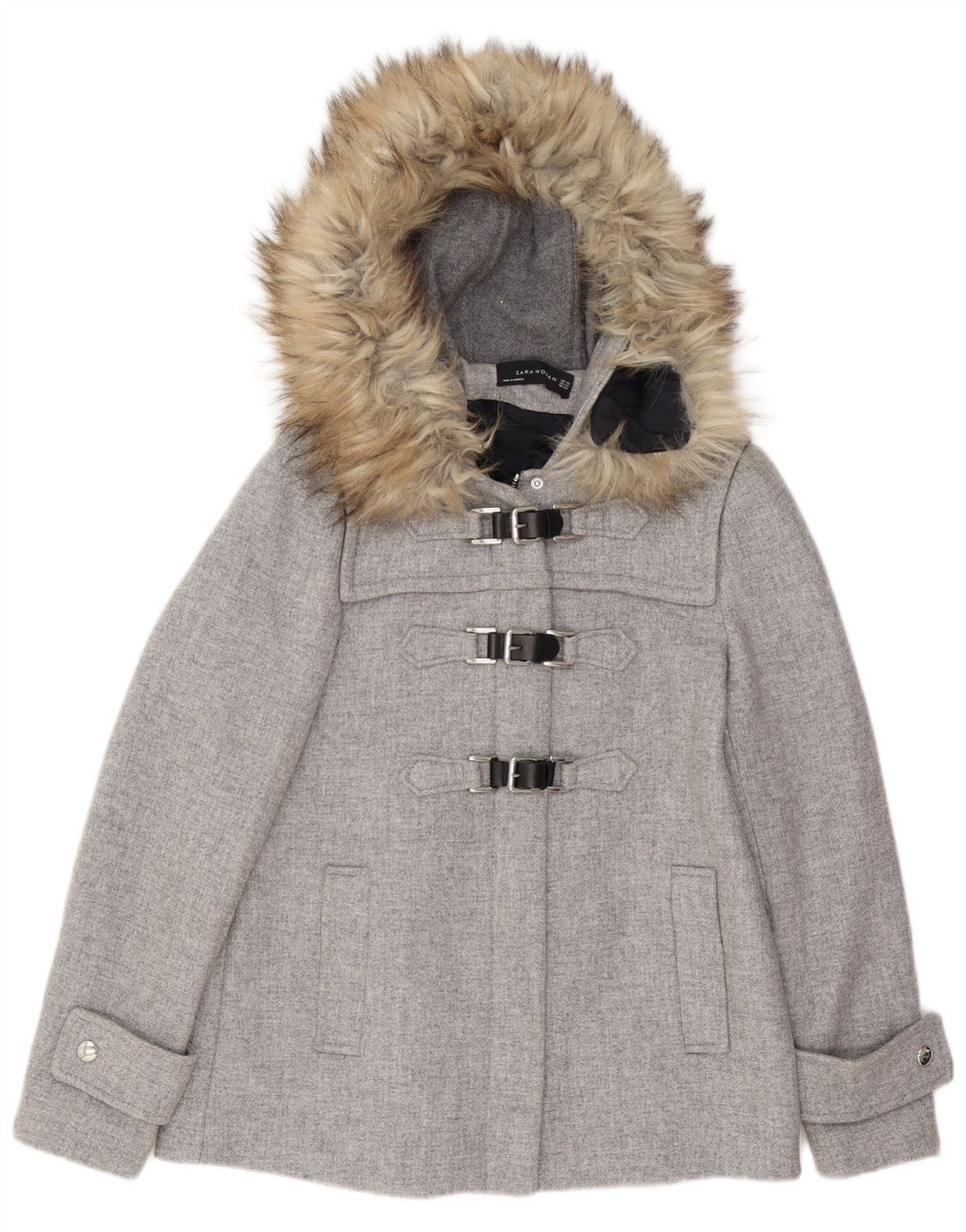 Zara Mujer Trenca Extragrande Con Capucha UK 6 XS Lana Gris