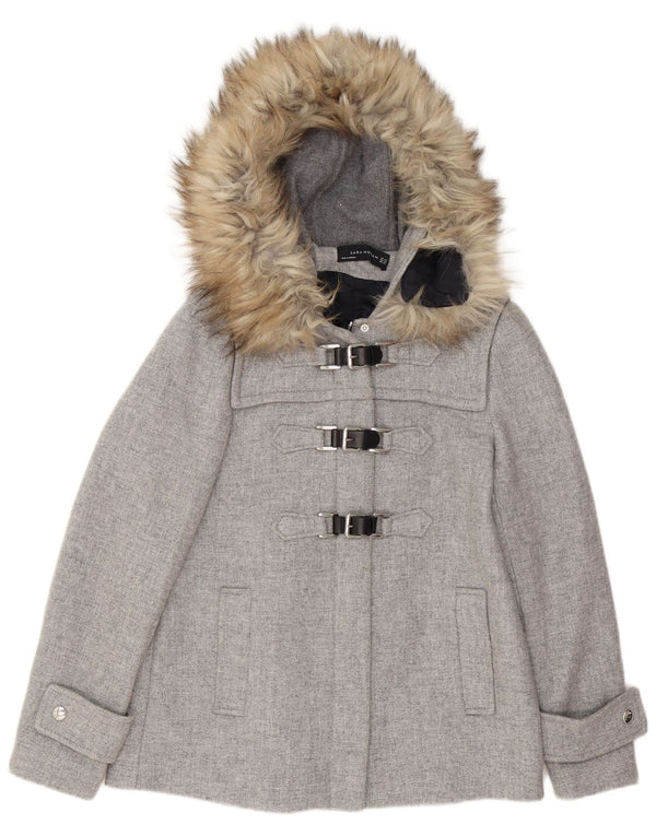 Zara Mujer Trenca Extragrande Con Capucha UK 6 XS Lana Gris