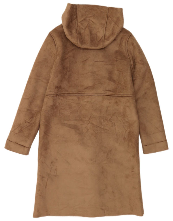 Vintage mujer Sherpa abrigo con capucha tamaño 38 marrón medio