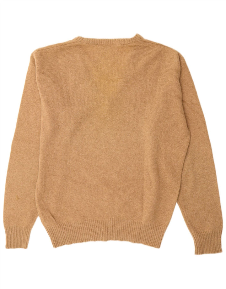 Vintage hombres V-cuello jumper suéter IT 48 lana beige medio