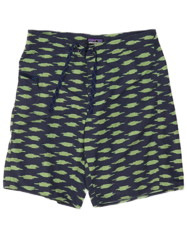 Patagonia Mens Abstract Pattern Swimming Shorts Large Navy Blue Polyester