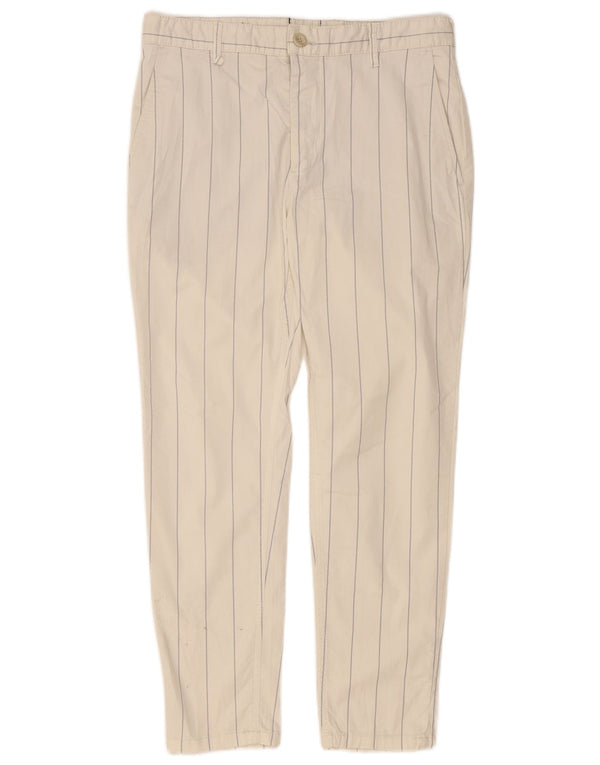 Zara Mens Slim Chino Pantalones EU 40 Medium W31 L27 Algodón A Rayas Blanco