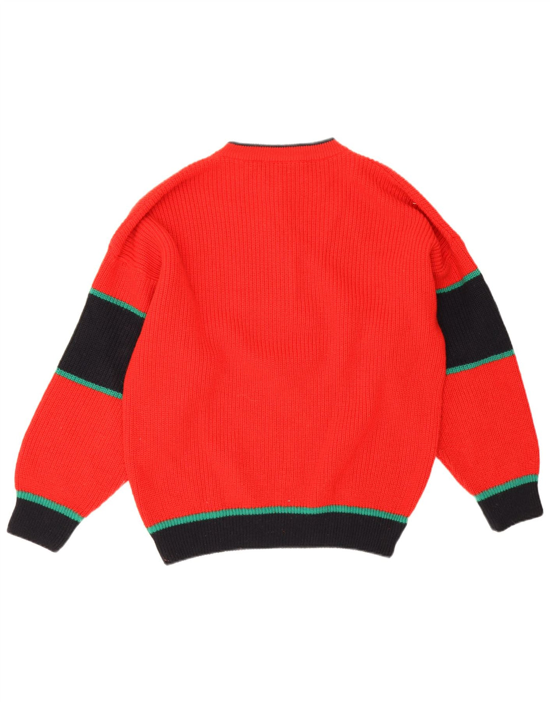 Vintage hombres cuello redondo jersey suéter IT 50 medio rojo colorblock lana