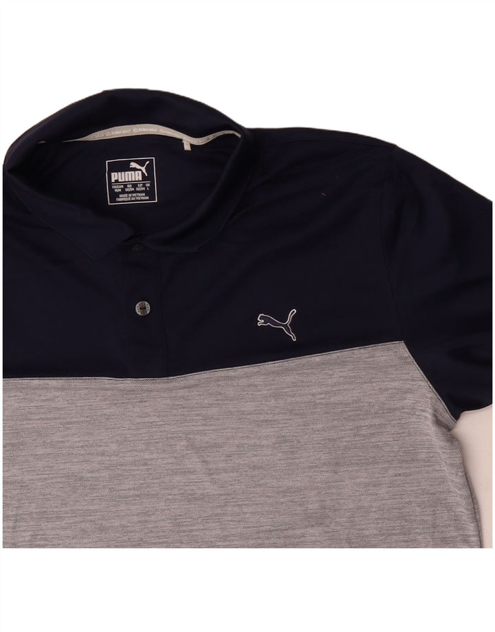 PUMA Polo para hombre grande azul marino color block poliéster