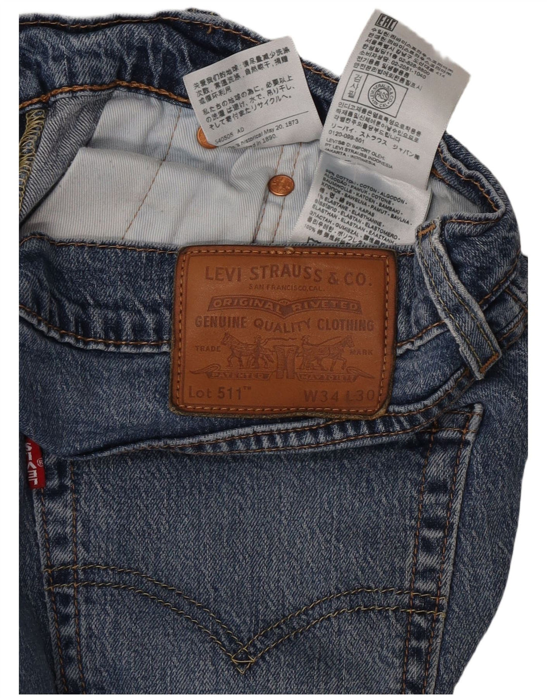 Levi's Hombre 511 Slim Jeans W34 L30 Algodón Azul
