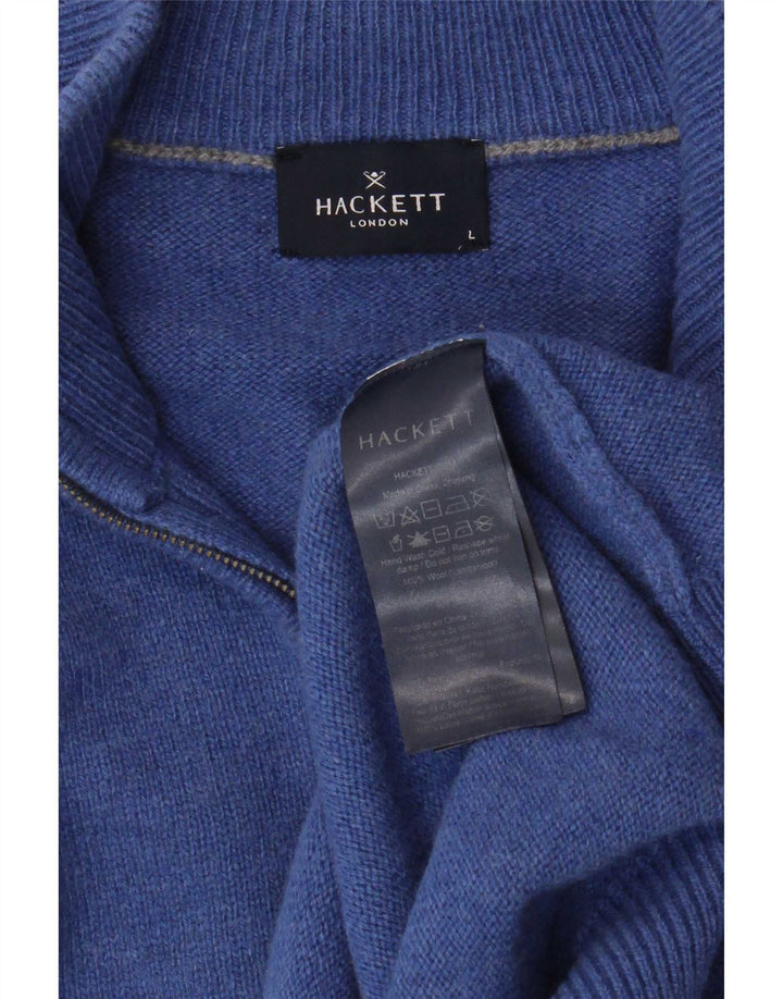 Hackett Hombre Zip Neck Jumper Sweater Large Lana Azul