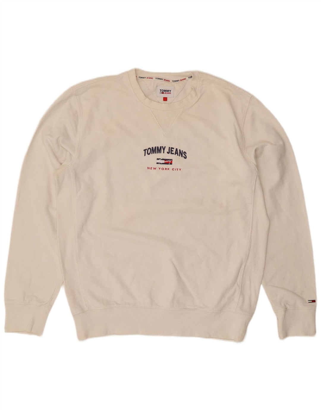 Tommy Hilfiger Hombre Gráfico Regular Fit Sudadera Jumper Grande Blanco