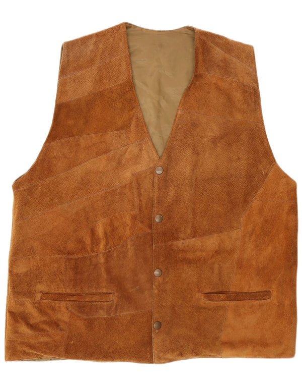 Chaleco vintage de ante para hombre XL Marrón