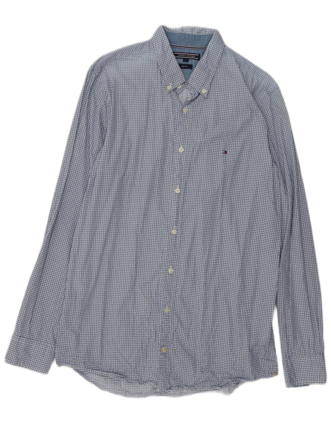 TOMMY HILFIGER Camisa ajustada de hombre en algodón geométrico azul grande