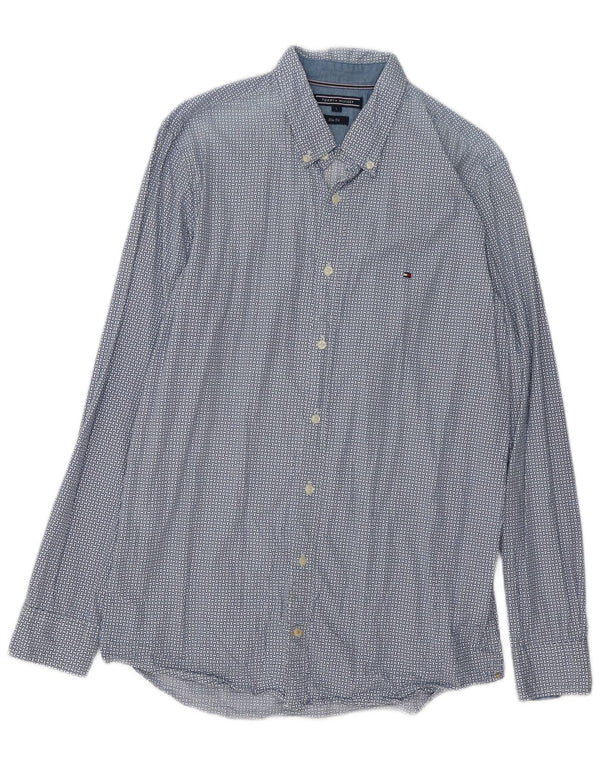 TOMMY HILFIGER Camisa ajustada de hombre en algodón geométrico azul grande