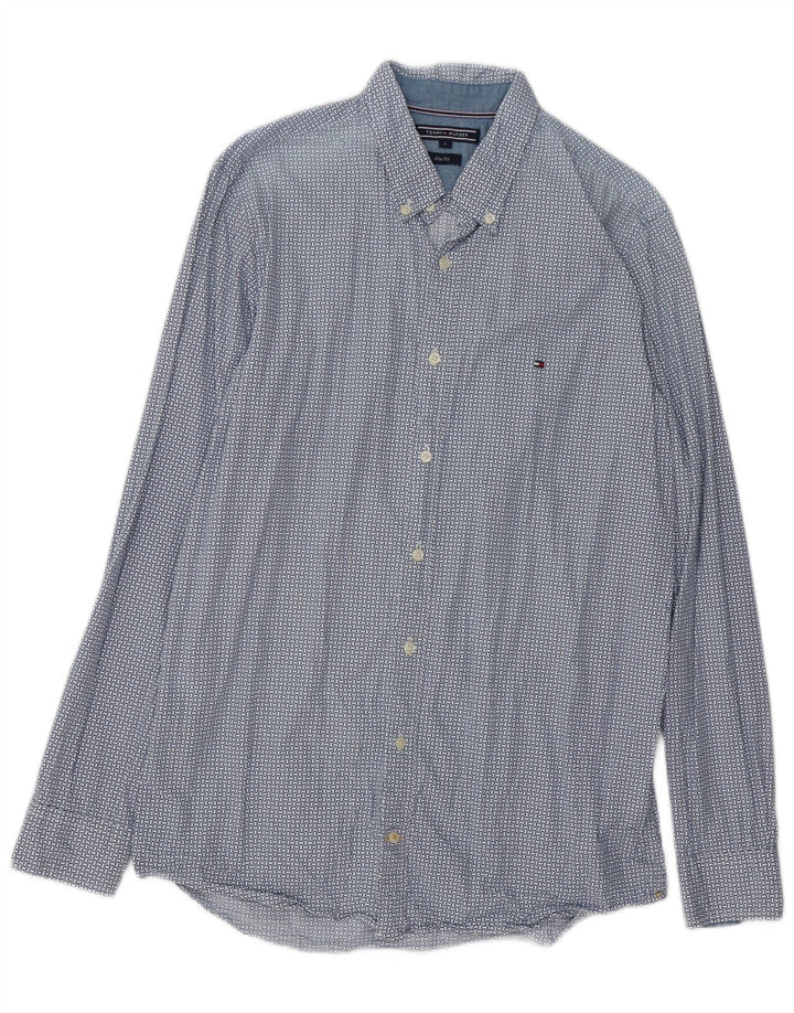 TOMMY HILFIGER Camisa ajustada de hombre en algodón geométrico azul grande