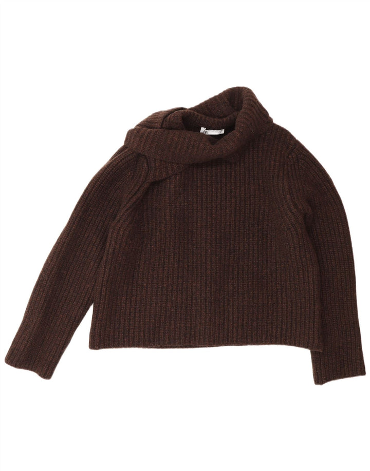 Zara Mujer Oversize Roll Neck Jumper Sweater UK 10 Small Marrón Lana