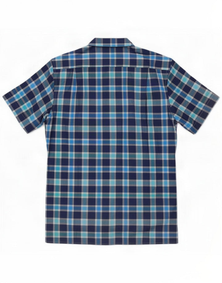 Camisa de manga corta vintage para hombre a cuadros azul grande