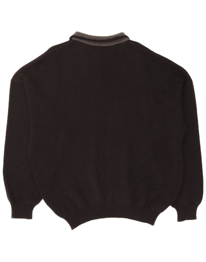 Vintage hombres polo cuello jersey suéter XL lana negra