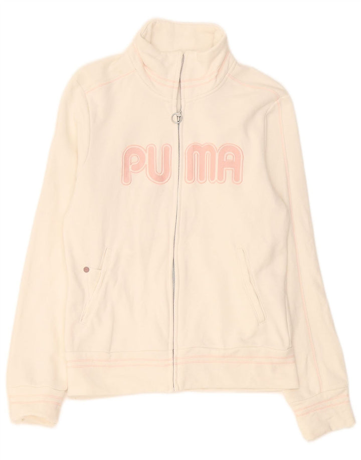 Puma Mujer Gráfico Chándal Top Chaqueta Reino Unido 8 Pequeño Algodón Blanco