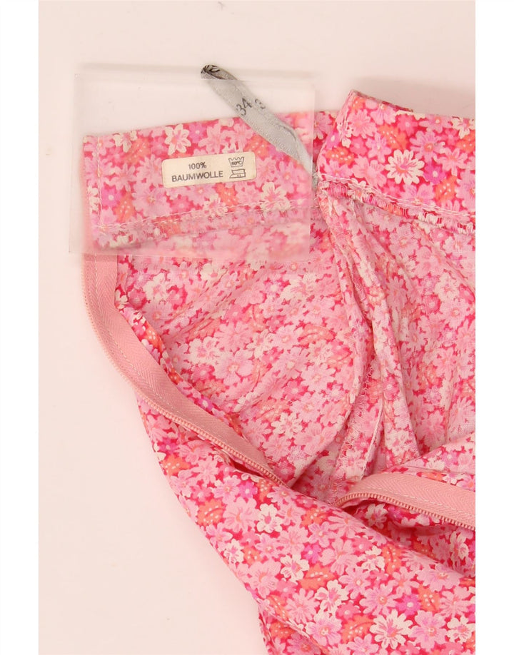 VINTAGE Falda acampanada para mujer EU 36 Pequeña W30 Algodón floral rosa
