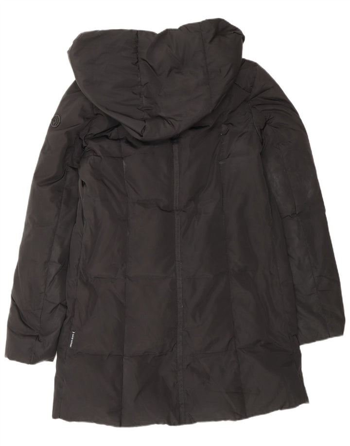 ARMANI JEANS Abrigo acolchado extragrande con capucha para mujer IT 38 XS Poliéster negro