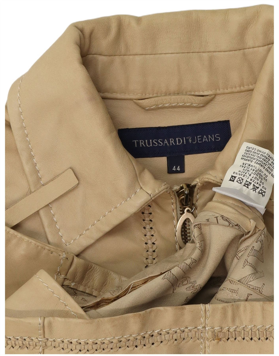 TRUSSARDI JEANS Chaqueta corta de cuero para mujer IT 44 Cuero beige medio