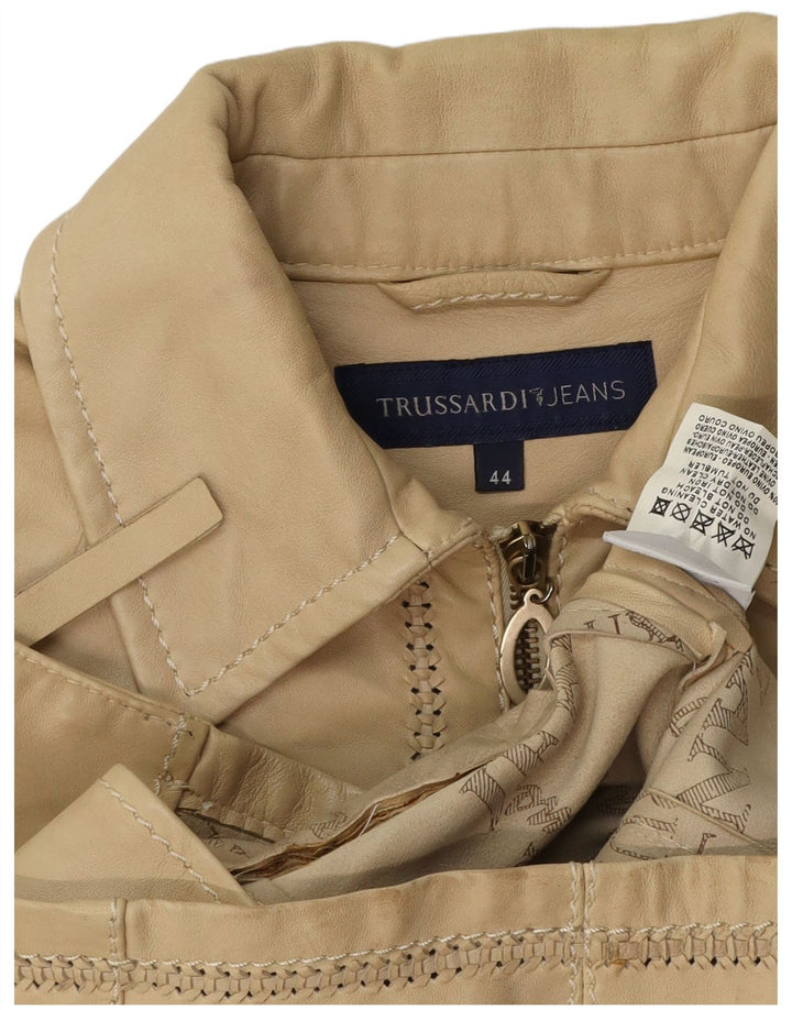 TRUSSARDI JEANS Chaqueta corta de cuero para mujer IT 44 Cuero beige medio