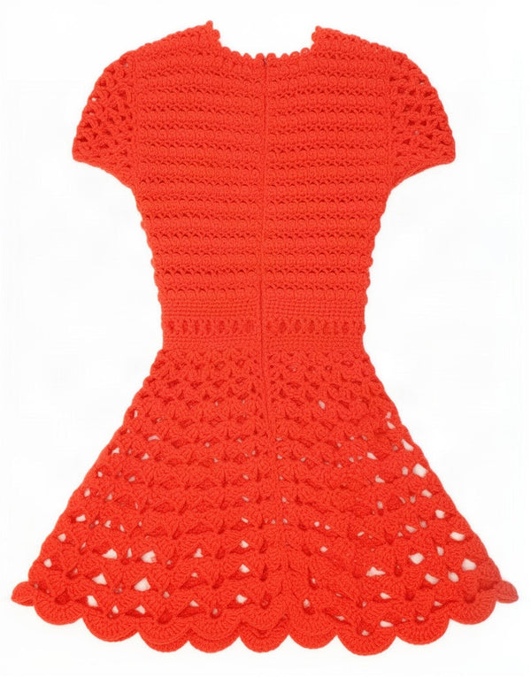 Vintage mujer manga corta crochet jumper vestido Reino Unido 10 pequeño rojo