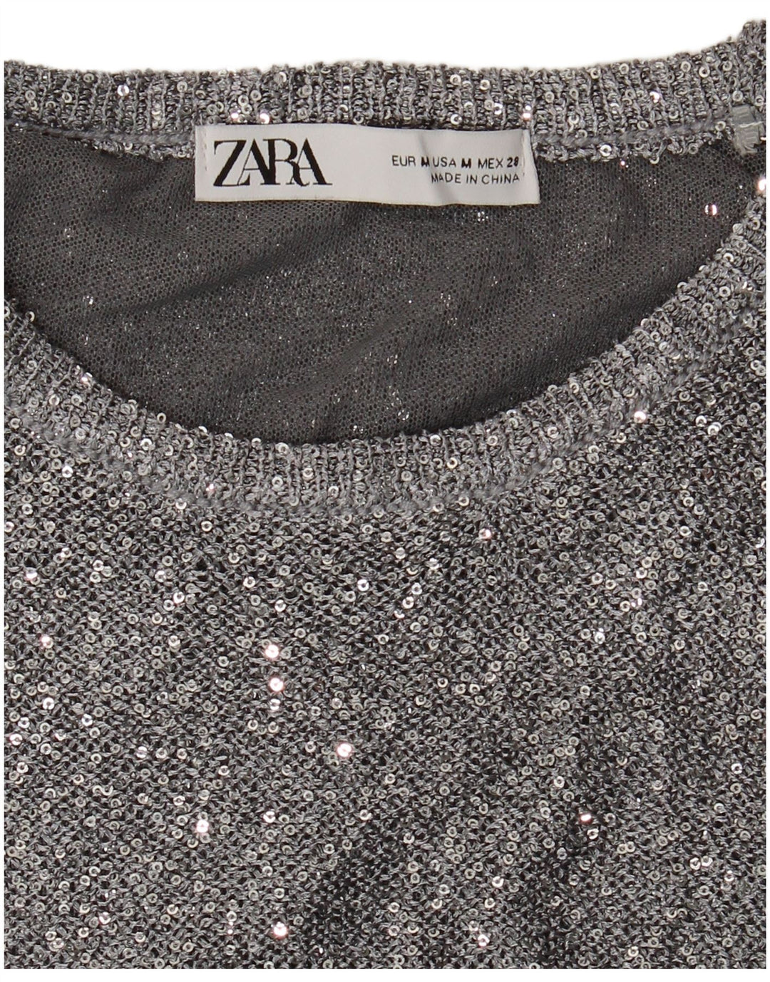 Zara - Jersey con cuello redondo para mujer, talla 40, talla mediana, color plateado