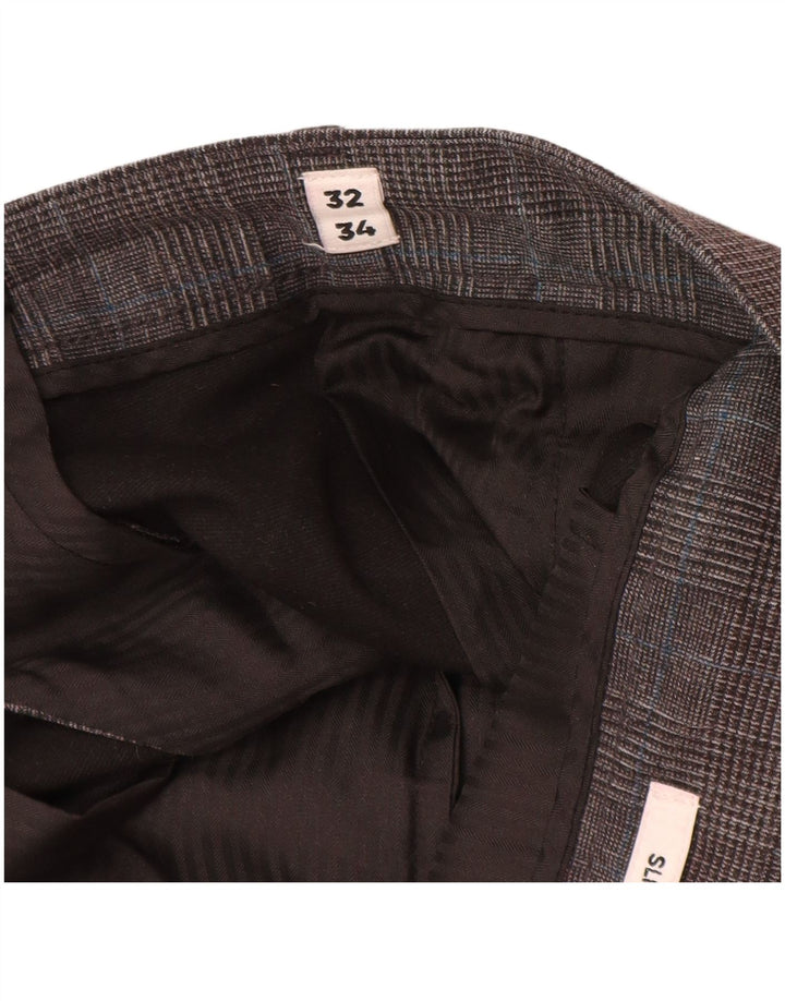 Jack & Jones Mens Slim Chino Pantalones W32 L34 Gris Pata De Gallo Poliéster