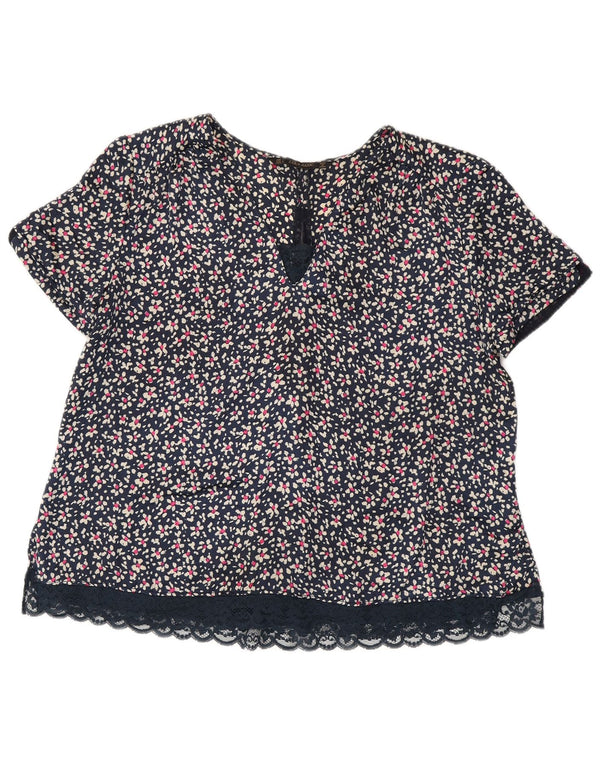 ZARA Blusa Mujer Top UK 40 Grande Azul Marino Floral