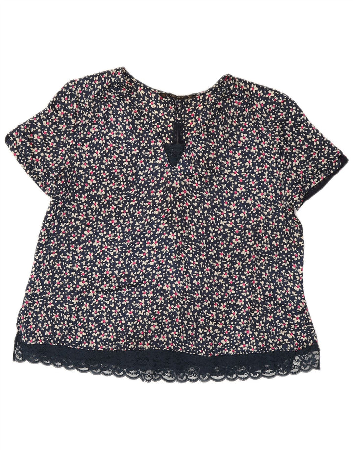ZARA Blusa Mujer Top UK 40 Grande Azul Marino Floral