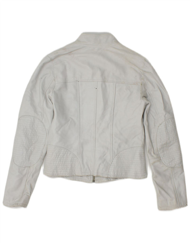 Vintage mujer crop chaqueta de cuero IT 40 pequeño cuero blanco