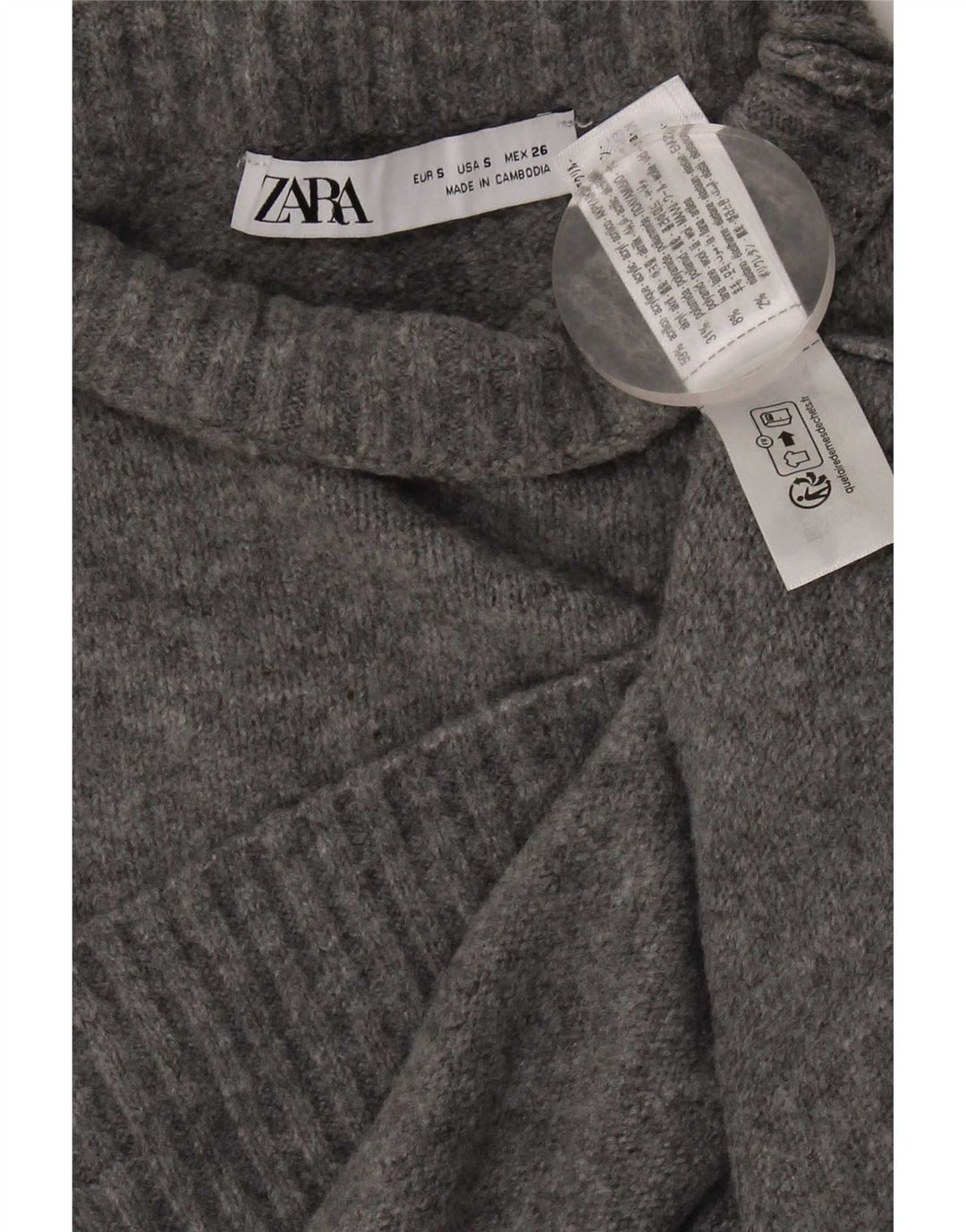 Zara Mujer Suéter De Cuello Alto De Gran Tamaño UK 10 Small Gris Acrílico