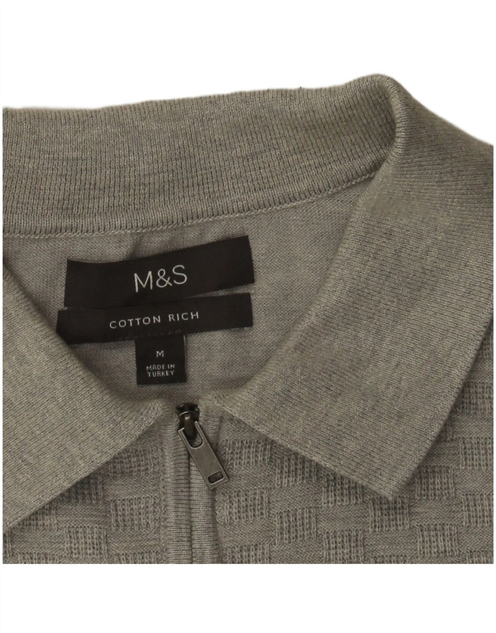 Marks & Spencer Jersey De Cuello Polo Para Hombre De Algodón Geométrico Gris Medio