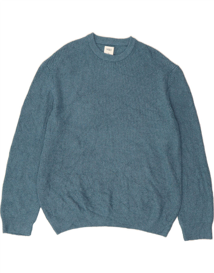 MARKS & SPENCER Mens Crew Neck Jumper Sweater 2XL Blue Polyamide Vintage Marks & Spencer and Second-Hand Marks & Spencer from Messina Hembry 