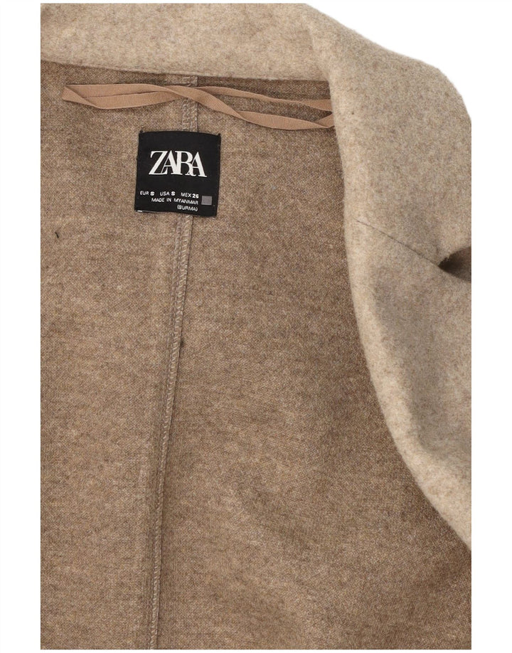 Zara Mujer Chaqueta Americana Abierta De Gran Tamaño UK 10 Small Beige
