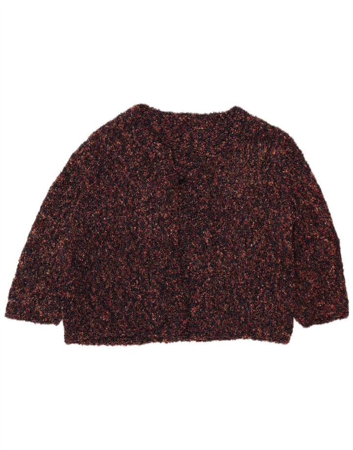 VINTAGE Mujer Crop Cardigan Suéter Reino Unido 14 Medio Borgoña Flecked