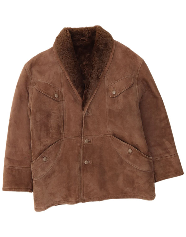 Vintage Mens Shearling Jacket IT 54 2XL Brown Shearling