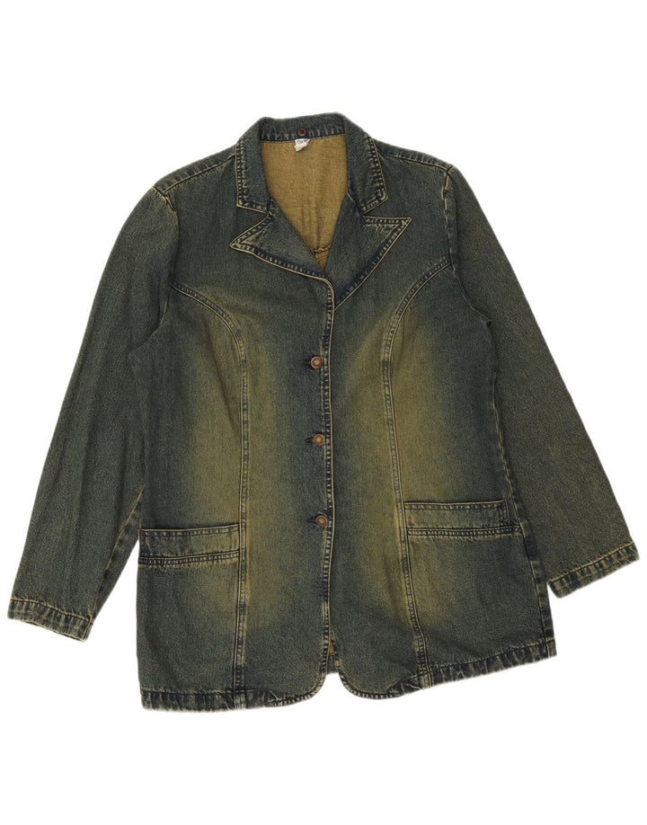 Vintage mujer 3 botones denim Blazer chaqueta Reino Unido 14 algodón azul grande