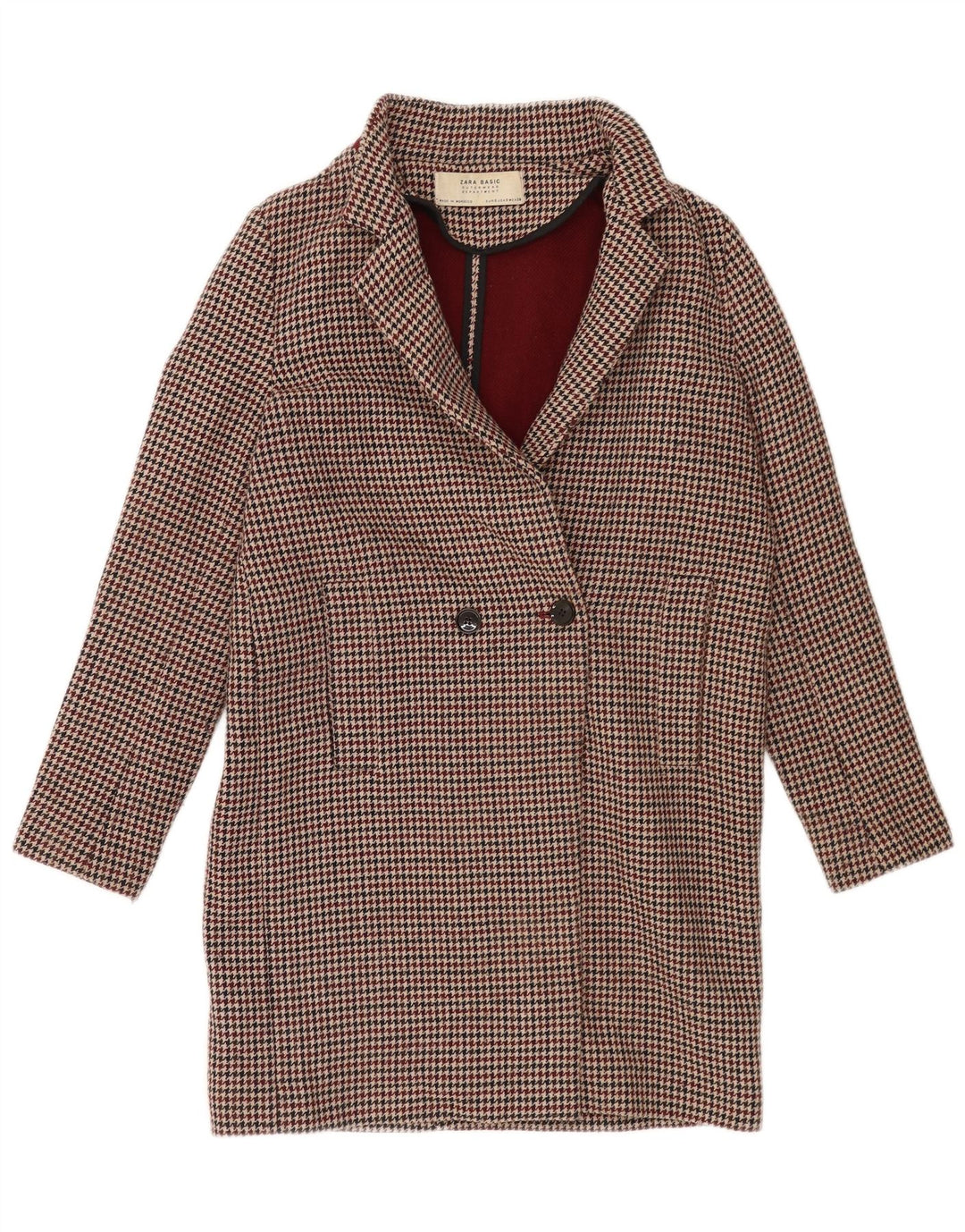 Zara Mujer Abrigo Extragrande De Doble Botonadura UK 10 Small Borgoña Pata De Gallo